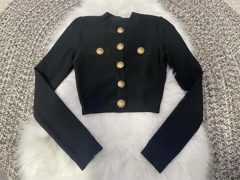 New Autumn Style Black Color Women Long Sleeve Button Rayon Bandage Coat Pants Fashion Women's Set High Street Celebrate Wear