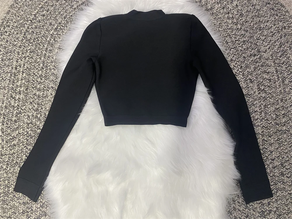 New Autumn Style Black Color Women Long Sleeve Button Rayon Bandage Coat Pants Fashion Women's Set High Street Celebrate Wear