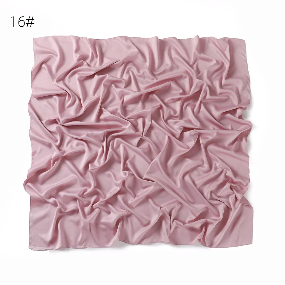 110*110CM Satin Silk Square Scarf For Women Muslim Hijab Shawl Headscarf Solid Headband Islamic Turban Bandana Bufandas Foulard