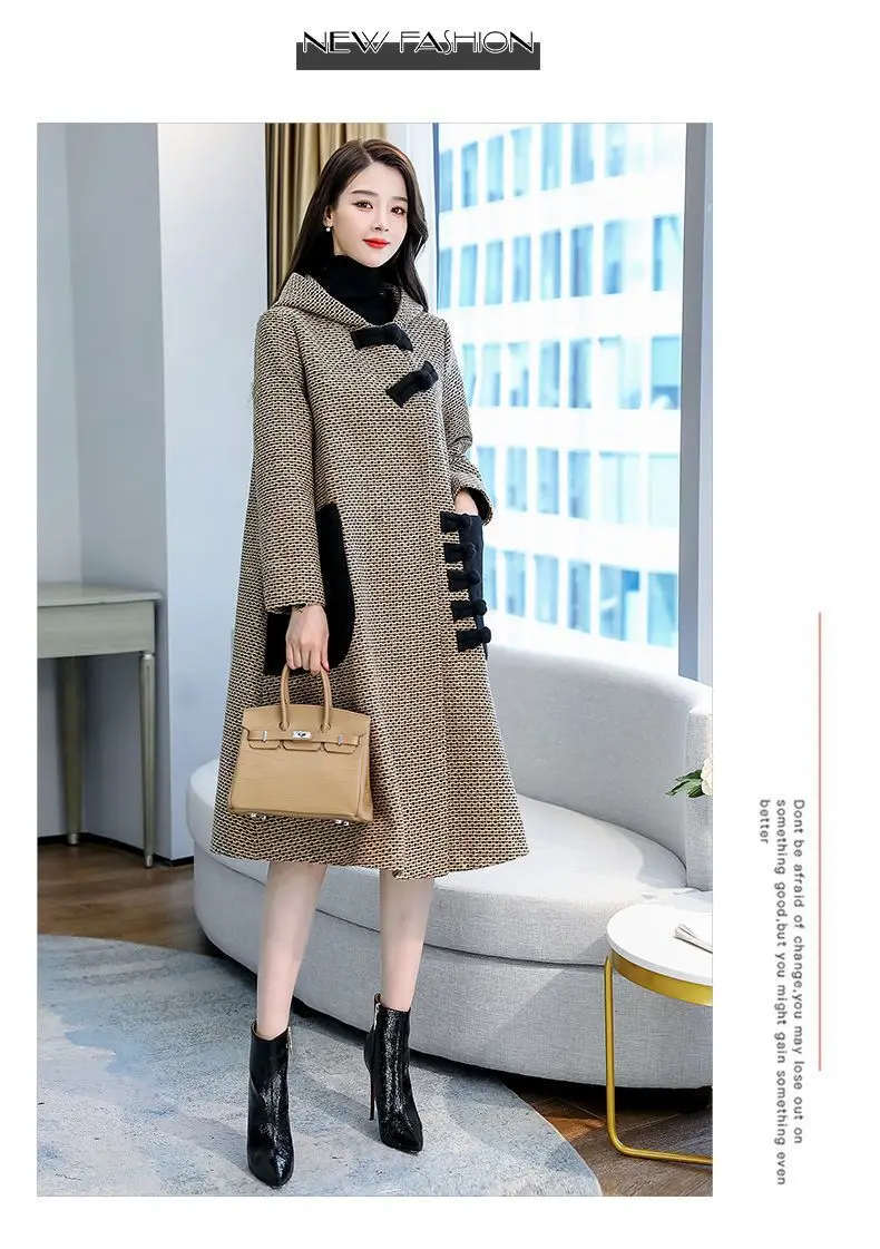 New Autumn Winter Woolen Jacket Female Outerwear Korean Fashion Loose Cape Coat Women's Overcoat Mid-Llength Tweed Casual Tops