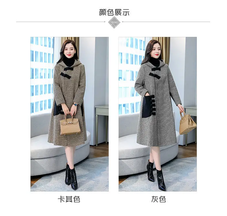 New Autumn Winter Woolen Jacket Female Outerwear Korean Fashion Loose Cape Coat Women's Overcoat Mid-Llength Tweed Casual Tops