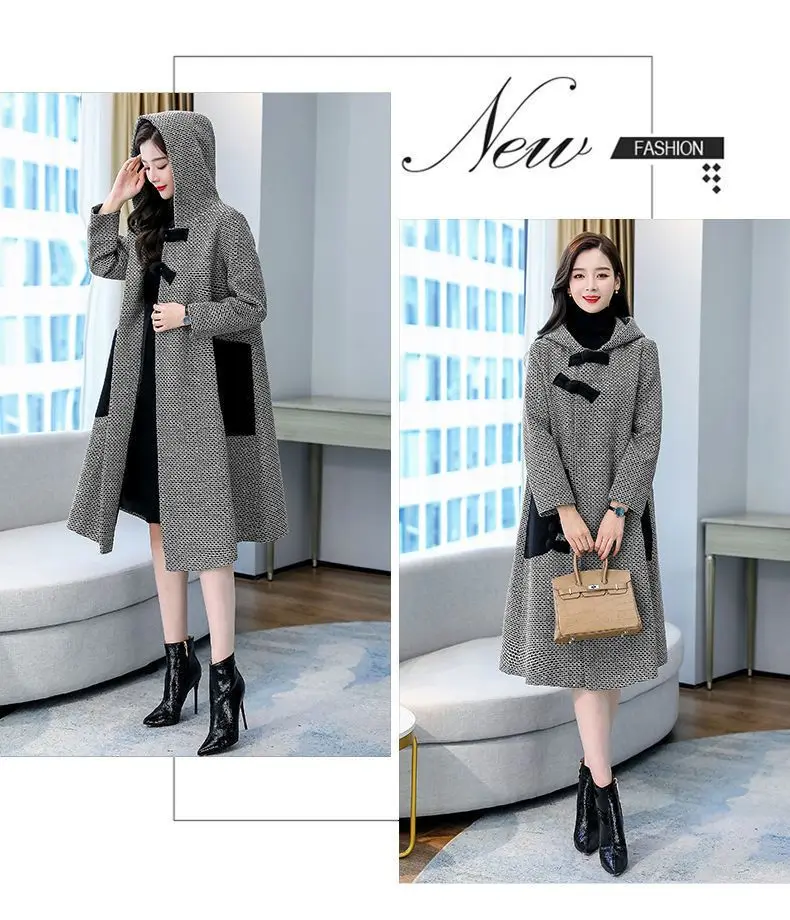 New Autumn Winter Woolen Jacket Female Outerwear Korean Fashion Loose Cape Coat Women's Overcoat Mid-Llength Tweed Casual Tops
