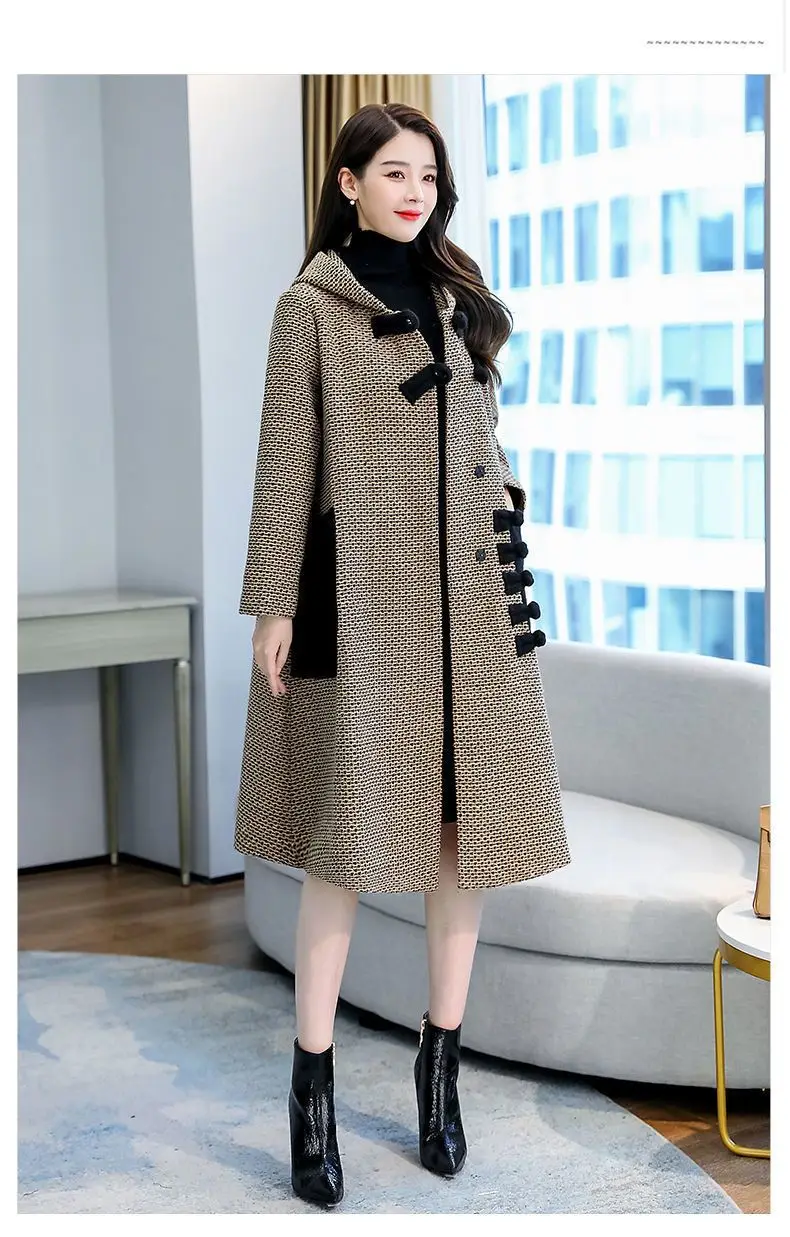 New Autumn Winter Woolen Jacket Female Outerwear Korean Fashion Loose Cape Coat Women's Overcoat Mid-Llength Tweed Casual Tops