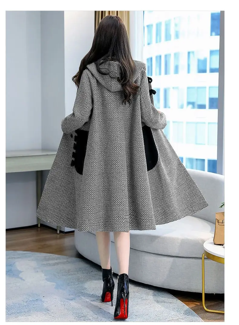 New Autumn Winter Woolen Jacket Female Outerwear Korean Fashion Loose Cape Coat Women's Overcoat Mid-Llength Tweed Casual Tops