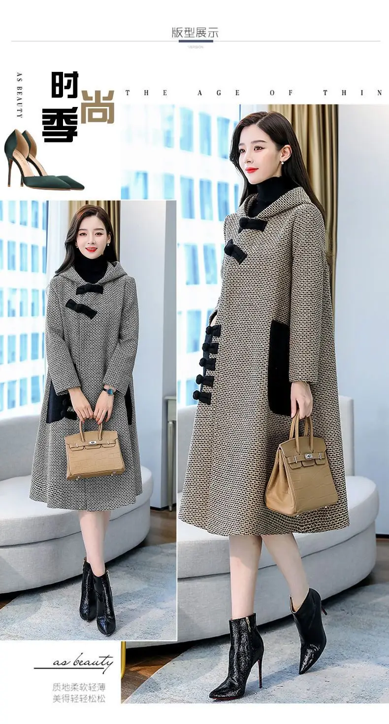 New Autumn Winter Woolen Jacket Female Outerwear Korean Fashion Loose Cape Coat Women's Overcoat Mid-Llength Tweed Casual Tops