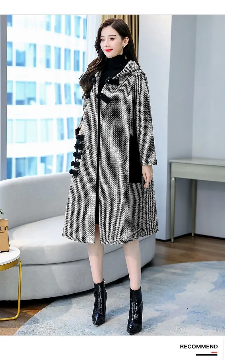New Autumn Winter Woolen Jacket Female Outerwear Korean Fashion Loose Cape Coat Women's Overcoat Mid-Llength Tweed Casual Tops