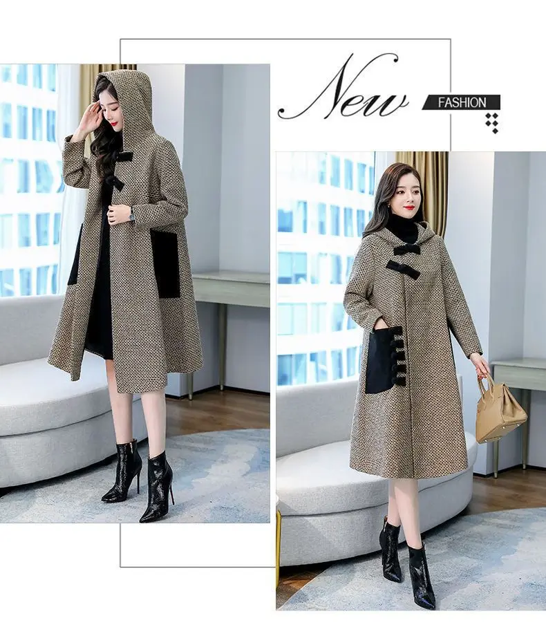New Autumn Winter Woolen Jacket Female Outerwear Korean Fashion Loose Cape Coat Women's Overcoat Mid-Llength Tweed Casual Tops