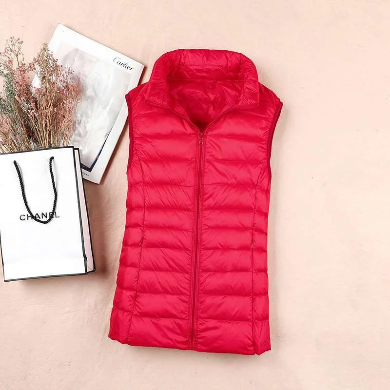 Autumn Winter Ultra-light Women Down Vest Jacket Sleeveless White Duck Down Warm Waistcoat Outerwear Coats for Woman Portable