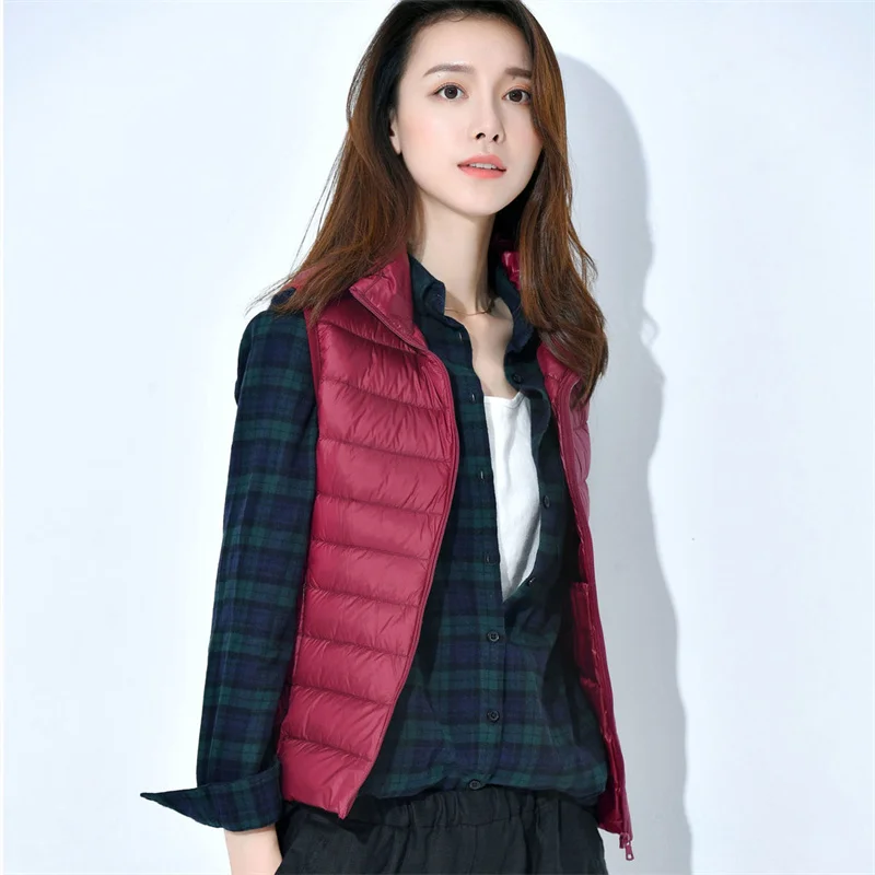 Autumn Winter Ultra-light Women Down Vest Jacket Sleeveless White Duck Down Warm Waistcoat Outerwear Coats for Woman Portable
