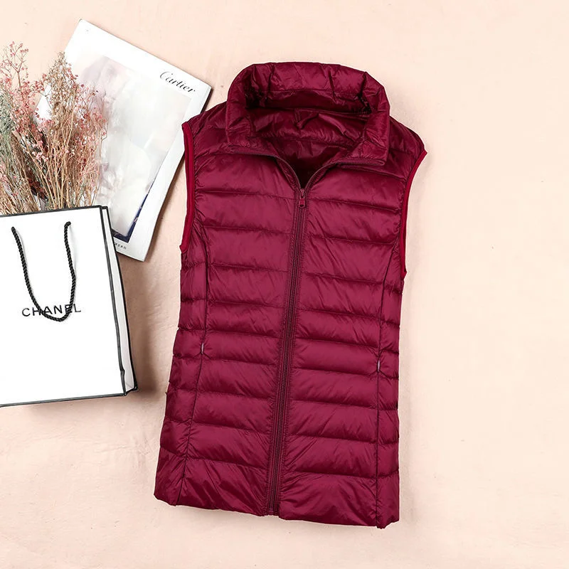 Autumn Winter Ultra-light Women Down Vest Jacket Sleeveless White Duck Down Warm Waistcoat Outerwear Coats for Woman Portable