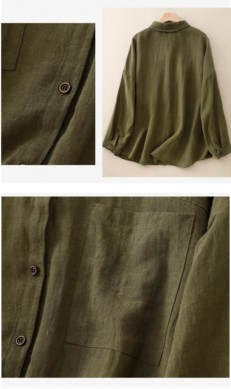 Women Long Sleeve Casual Shirt New Arrival 2023 Autumn Vintage Style Solid Color All-match Loose Female Cotton Tops Shirts B2936