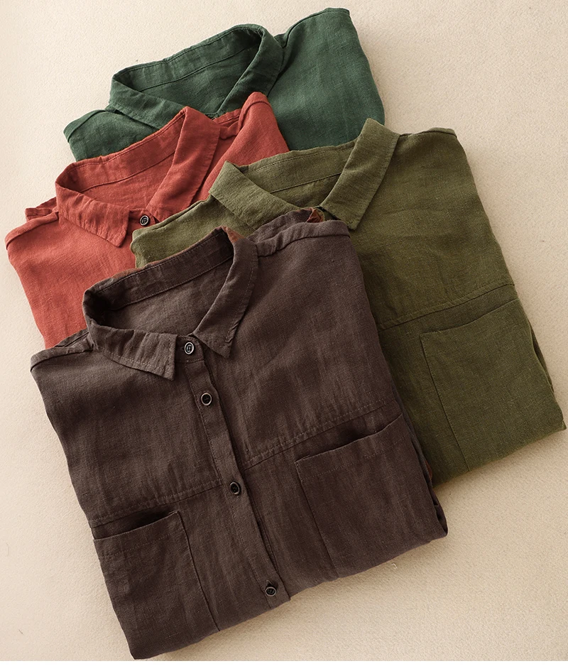Women Long Sleeve Casual Shirt New Arrival 2023 Autumn Vintage Style Solid Color All-match Loose Female Cotton Tops Shirts B2936