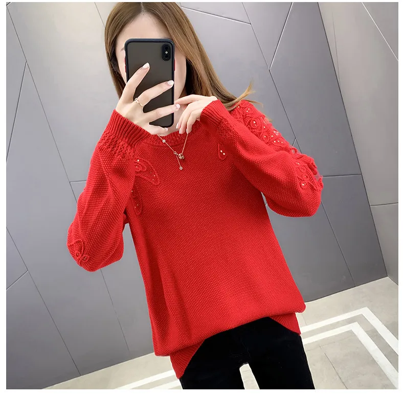 Hollow Out Knit Woman Sweater Spring Autumn New Lace Long Sleeve Pullovers Bottoming Womens Clothing O-neck Pull Femme Tops