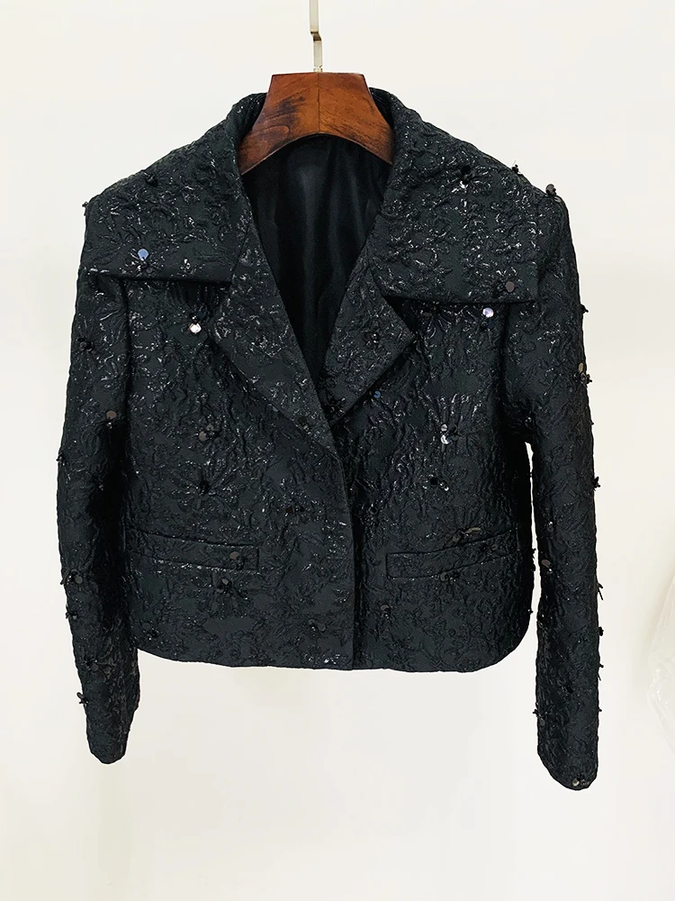 HIGH STREET Newest 2026 Runway Designer Jacket Women's Beaded Floral Jacquard Trimmed Jacket