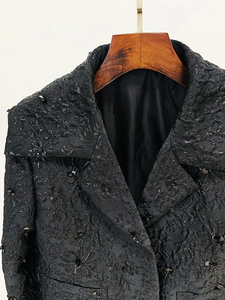 HIGH STREET Newest 2026 Runway Designer Jacket Women's Beaded Floral Jacquard Trimmed Jacket