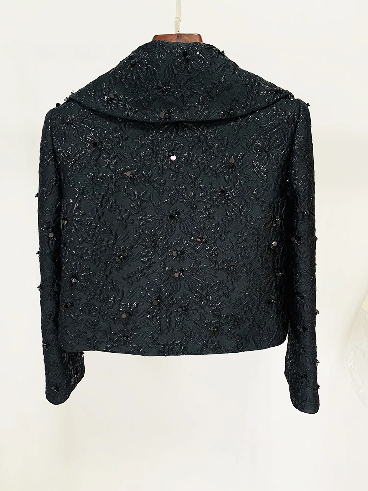 HIGH STREET Newest 2026 Runway Designer Jacket Women's Beaded Floral Jacquard Trimmed Jacket