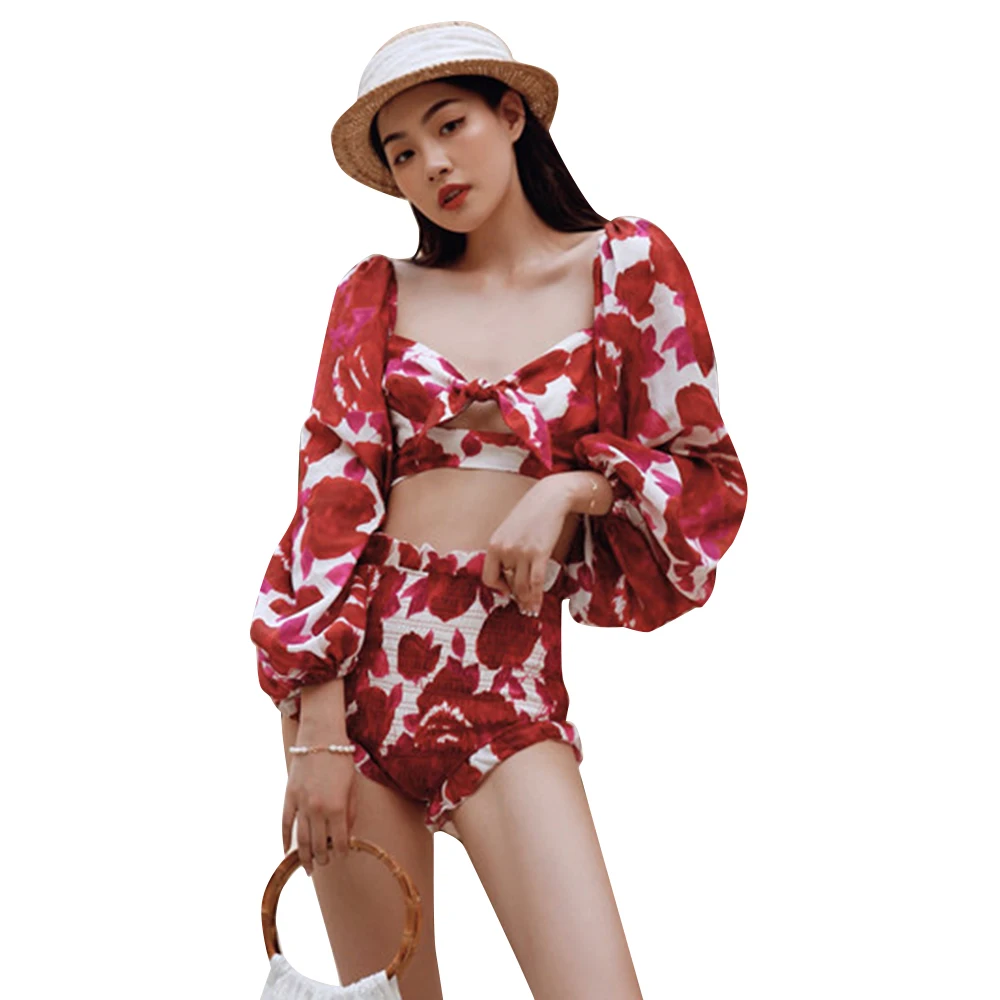TWOTWINSTYLE Sexy Two Piece Set For Women Square Collar Long Sleeve Tops High Waist Shorts Print Colorblock Sets Female Clothes