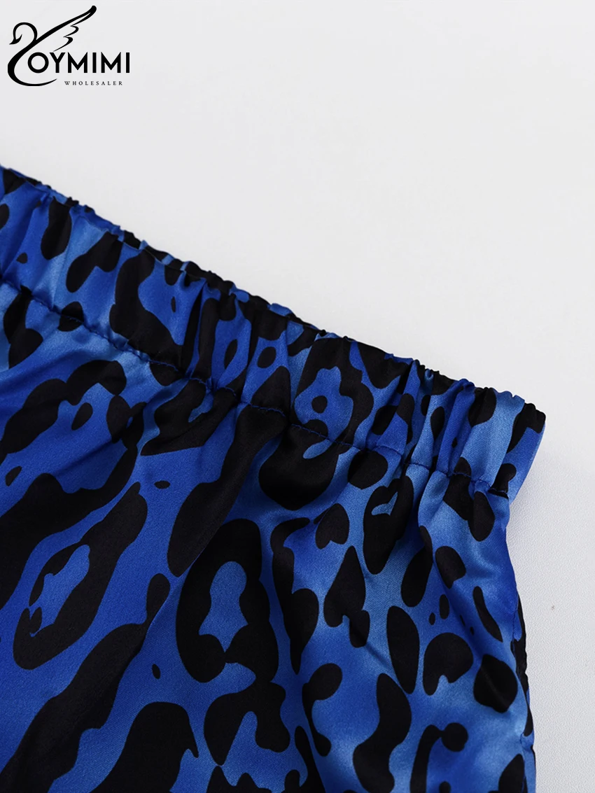 Oymimi Fashion Leopard Print 2 Piece Sets Women Outfit 2023 Elegant Long Sleeve Shirt With High Waist Wide Pants Set Streetwear