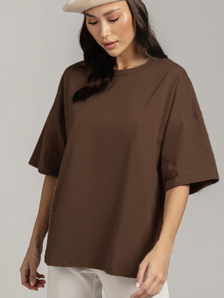 Hirsionsan 100% Cotton T Shirt Women 2024 Summer New Oversized Solid Tees Casual Basic Loose Tshirt Chic O Neck Female Tops