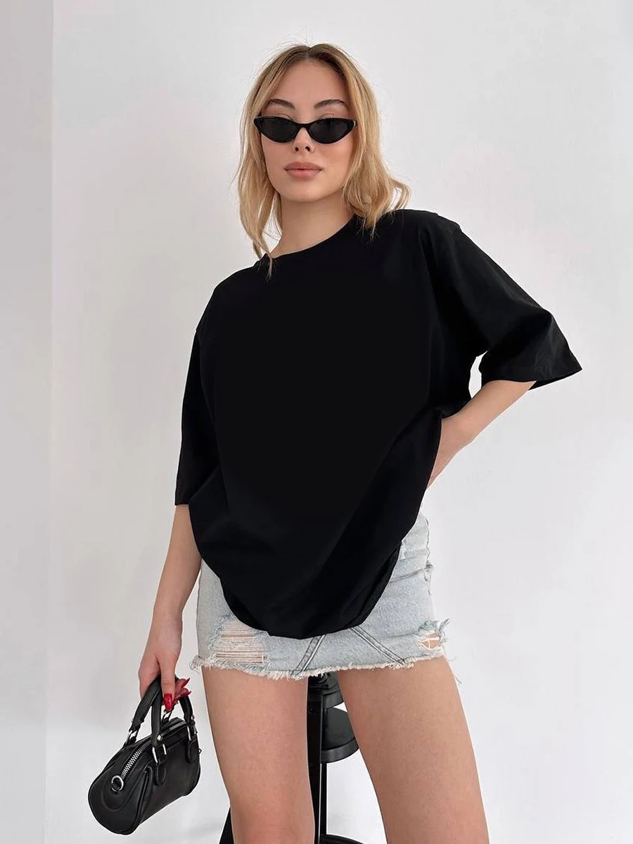 Hirsionsan 100% Cotton T Shirt Women 2024 Summer New Oversized Solid Tees Casual Basic Loose Tshirt Chic O Neck Female Tops