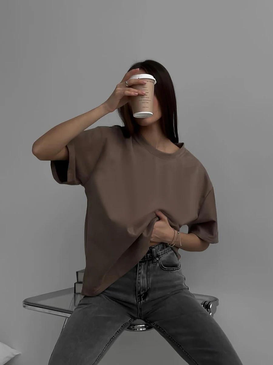 Hirsionsan 100% Cotton T Shirt Women 2024 Summer New Oversized Solid Tees Casual Basic Loose Tshirt Chic O Neck Female Tops