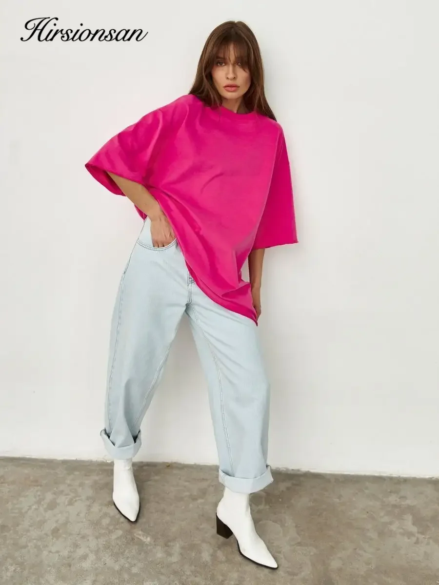 Hirsionsan 100% Cotton T Shirt Women 2024 Summer New Thick Basic Vintage Tee Casual Loose Tshirt High Quality Female Couple Tops