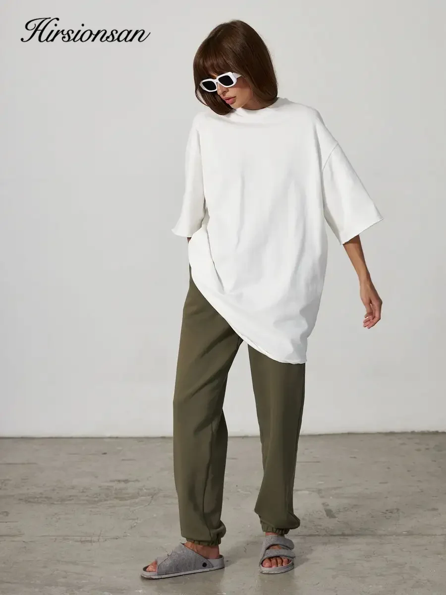 Hirsionsan 100% Cotton T Shirt Women 2024 Summer New Thick Basic Vintage Tee Casual Loose Tshirt High Quality Female Couple Tops