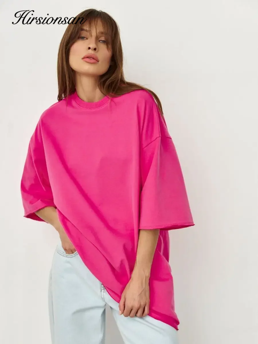 Hirsionsan 100% Cotton T Shirt Women 2024 Summer New Thick Basic Vintage Tee Casual Loose Tshirt High Quality Female Couple Tops