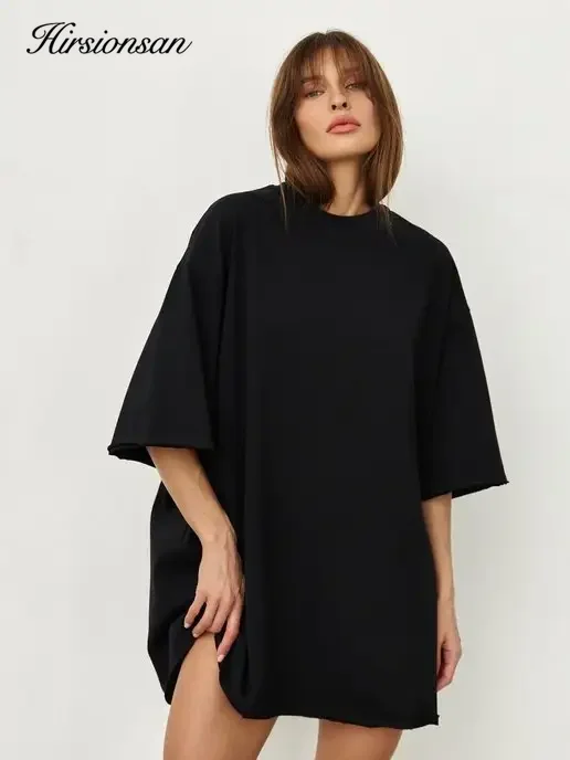 Hirsionsan 100% Cotton T Shirt Women 2024 Summer New Thick Basic Vintage Tee Casual Loose Tshirt High Quality Female Couple Tops