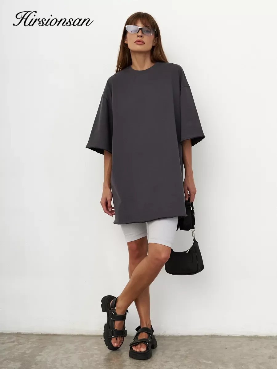 Hirsionsan 100% Cotton T Shirt Women 2024 Summer New Thick Basic Vintage Tee Casual Loose Tshirt High Quality Female Couple Tops