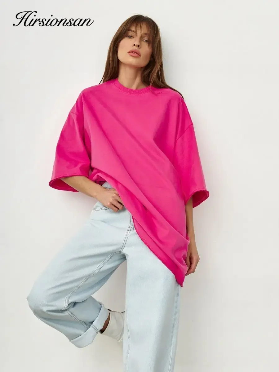 Hirsionsan 100% Cotton T Shirt Women 2024 Summer New Thick Basic Vintage Tee Casual Loose Tshirt High Quality Female Couple Tops