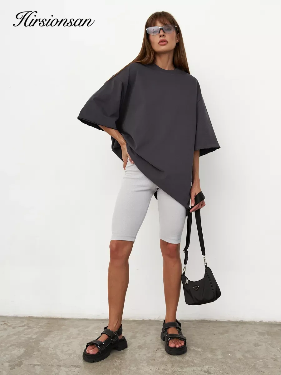 Hirsionsan 100% Cotton T Shirt Women 2024 Summer New Thick Basic Vintage Tee Casual Loose Tshirt High Quality Female Couple Tops