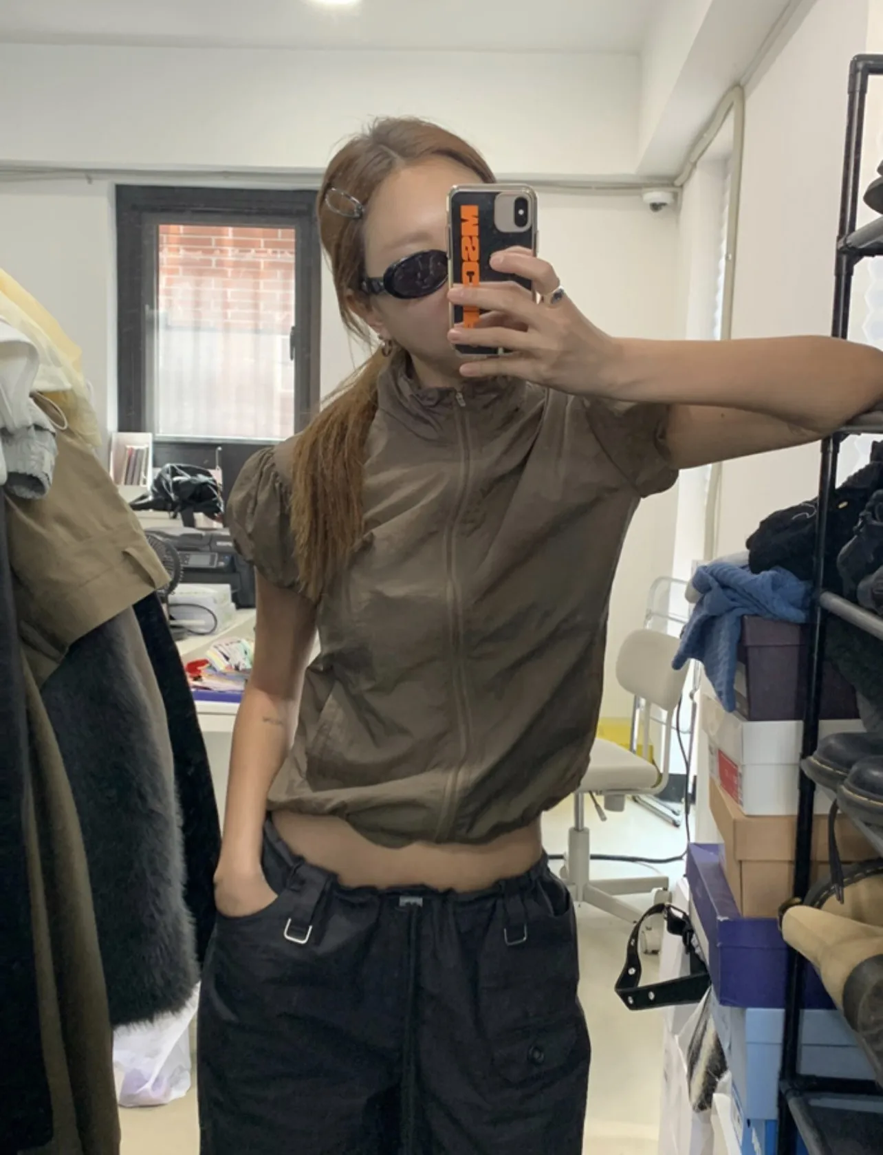 Karrram Japanese Y2k Cargo T-shirt Korean Popular Short Sleeve Zipper Tops Vintage 2000s Sun Protection Thin Jacket High Street