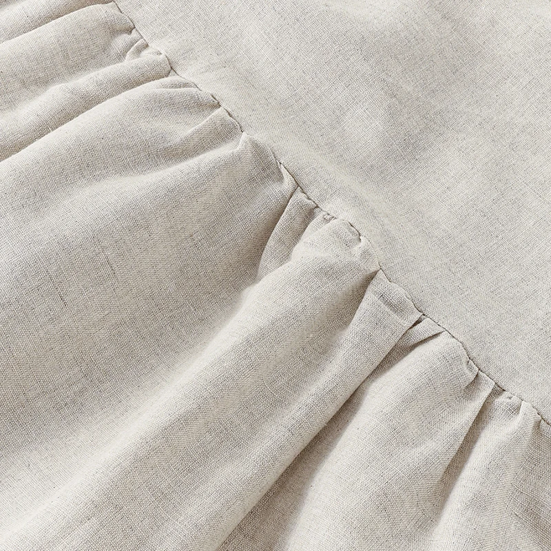 Women Cotton Linen Midi Dresses Summer Chic Female Vestidos Loose A-Line Dress Short Puffy Sleeve Casual Sundress