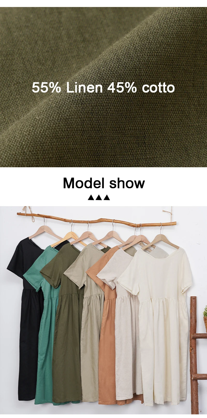 Women Cotton Linen Midi Dresses Summer Chic Female Vestidos Loose A-Line Dress Short Puffy Sleeve Casual Sundress