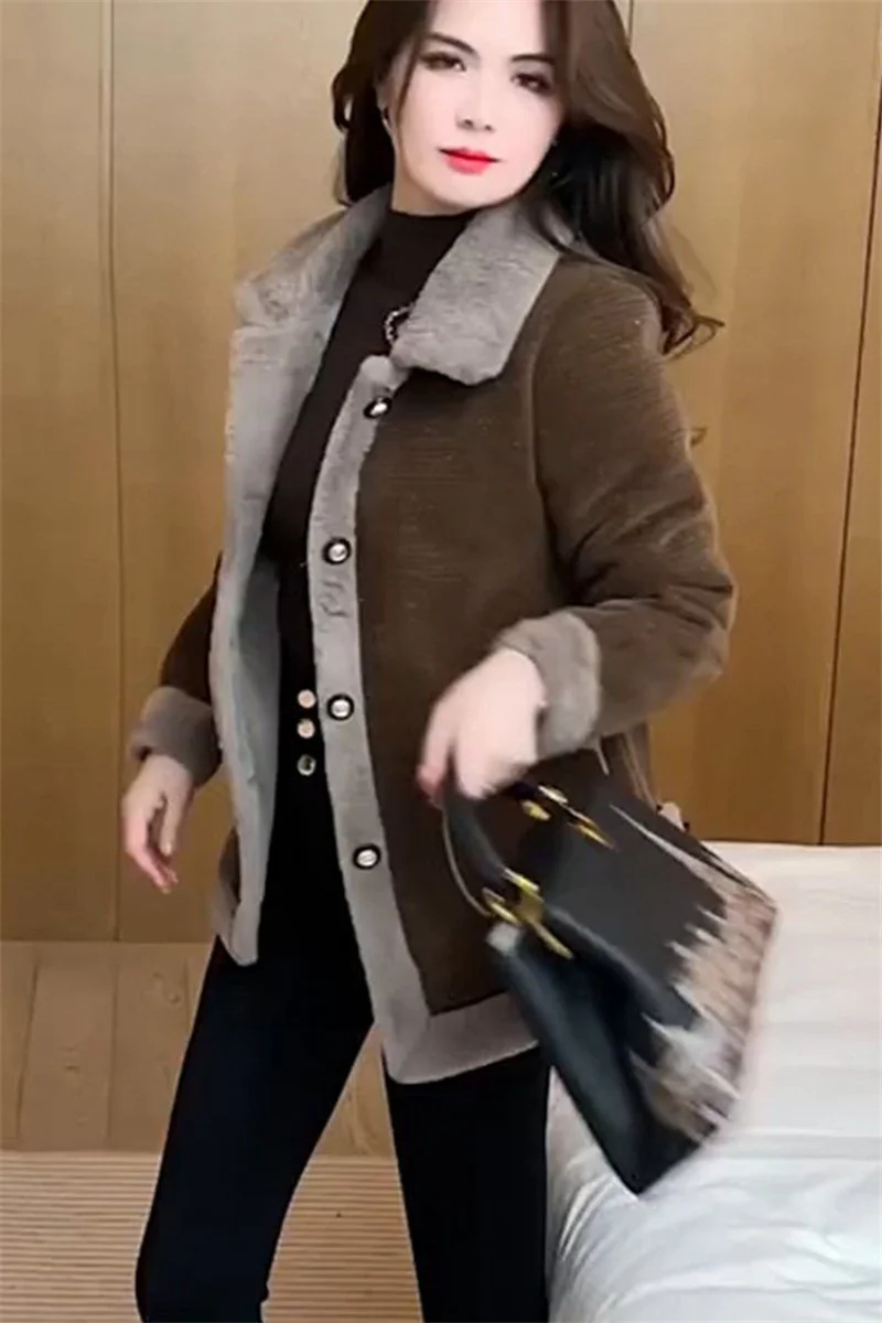 Women's Winter New Lamb Wool Jacket Fashion Woolen Jacket 2024 Spring Female's Fur Outwear Slimming and Plush Thickened Coat 6XL