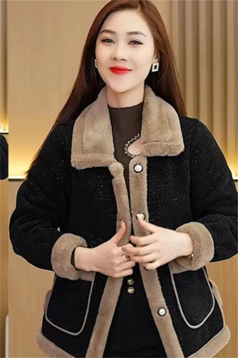 Women's Winter New Lamb Wool Jacket Fashion Woolen Jacket 2024 Spring Female's Fur Outwear Slimming and Plush Thickened Coat 6XL