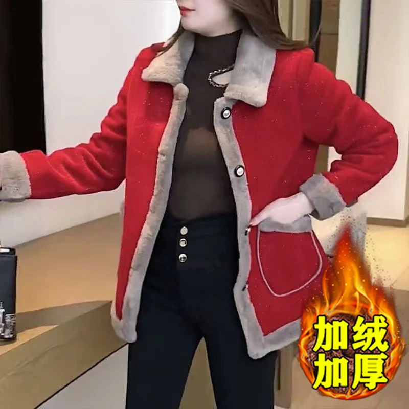 Women's Winter New Lamb Wool Jacket Fashion Woolen Jacket 2024 Spring Female's Fur Outwear Slimming and Plush Thickened Coat 6XL