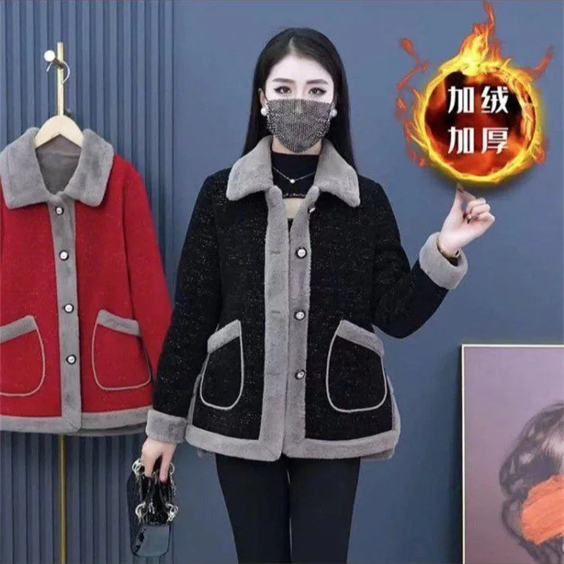 Women's Winter New Lamb Wool Jacket Fashion Woolen Jacket 2024 Spring Female's Fur Outwear Slimming and Plush Thickened Coat 6XL