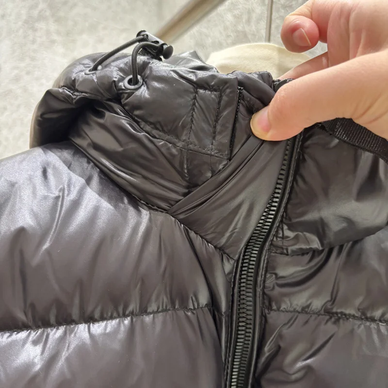Schinteon Women White Duck Down Vest with Hood Casual Over Size Autumn Winter Warm Loose Thick Bright Black Sleeveless Jacket