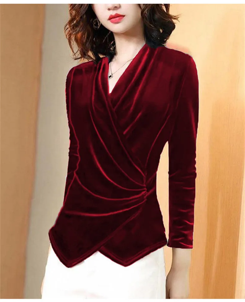 Women Blouse 2026 Autumn Gold Velvet Shirt Female Design, French Elegant Long-sleeved Retro Gold Velvet Jacket Female Blouses