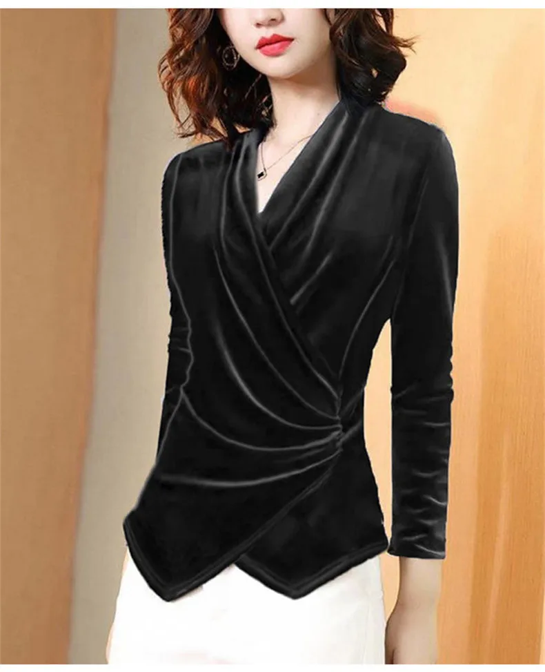 Women Blouse 2026 Autumn Gold Velvet Shirt Female Design, French Elegant Long-sleeved Retro Gold Velvet Jacket Female Blouses