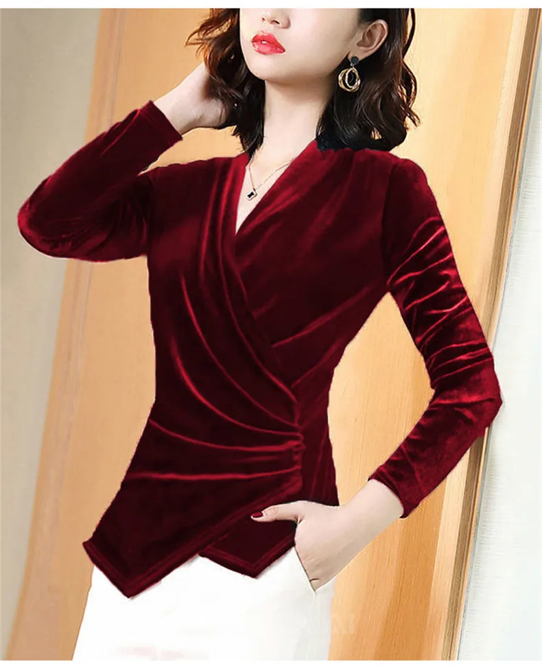 Women Blouse 2026 Autumn Gold Velvet Shirt Female Design, French Elegant Long-sleeved Retro Gold Velvet Jacket Female Blouses