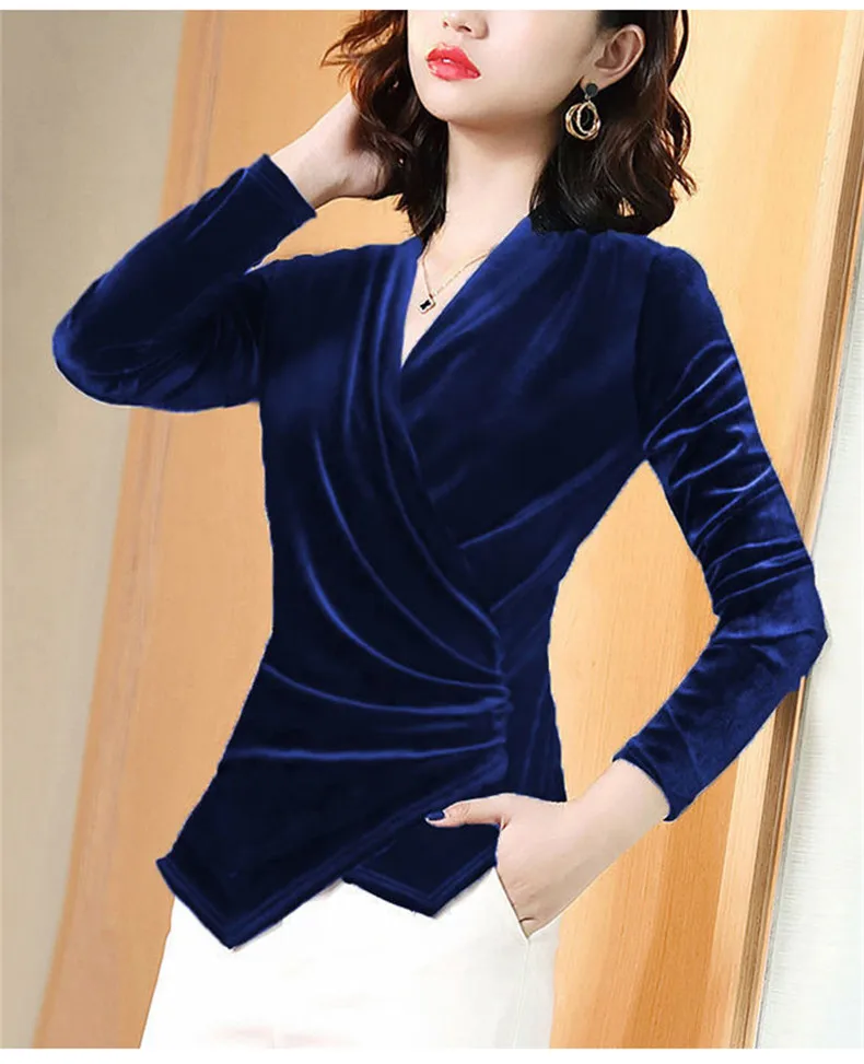 Women Blouse 2026 Autumn Gold Velvet Shirt Female Design, French Elegant Long-sleeved Retro Gold Velvet Jacket Female Blouses
