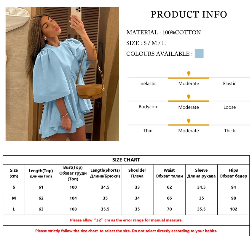 Clacive Summer Loose Blue Cotton Shorts Set 2 Piece Woman 2025 Fashion Short Sleeve Shirt With High Waist Shorts Set Streetwear