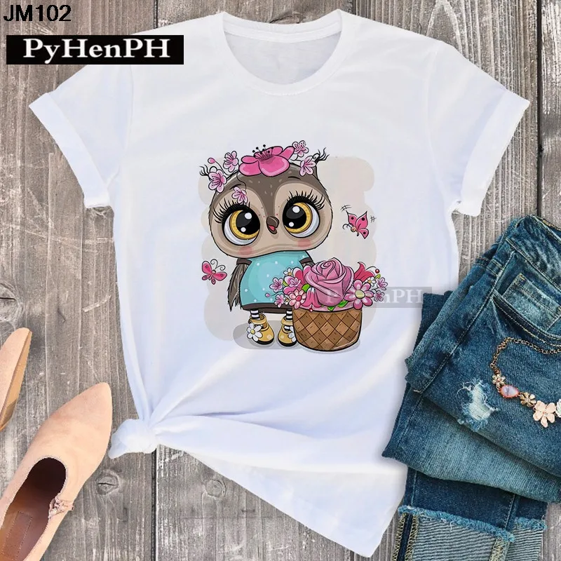 Simple Fashion Owl Youth Summer T-shirt Men's and Women's Short Sleeve Fashion Short Sleeve T-shirt Oversized T Shirt Tops Tee