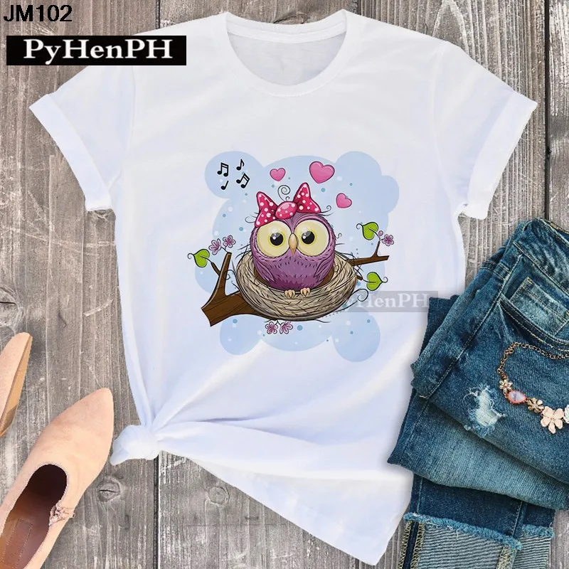 Simple Fashion Owl Youth Summer T-shirt Men's and Women's Short Sleeve Fashion Short Sleeve T-shirt Oversized T Shirt Tops Tee