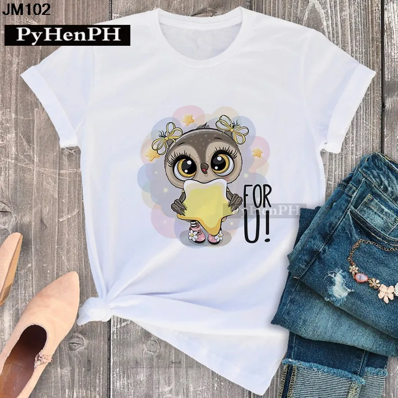 Simple Fashion Owl Youth Summer T-shirt Men's and Women's Short Sleeve Fashion Short Sleeve T-shirt Oversized T Shirt Tops Tee