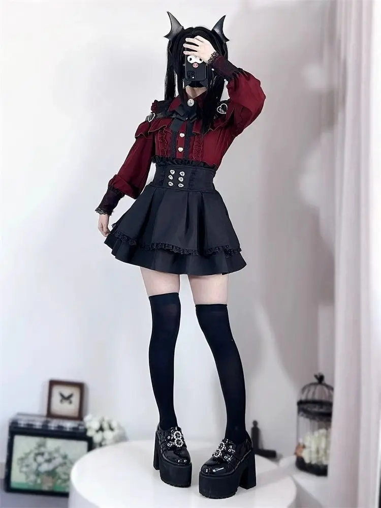 Gothic Women's Clothing Shirt Long Sleeve Lolita Blouse Japanese Bow Tie Sweet Cute Tops Design Streetwear Y2k Retro Blouse New