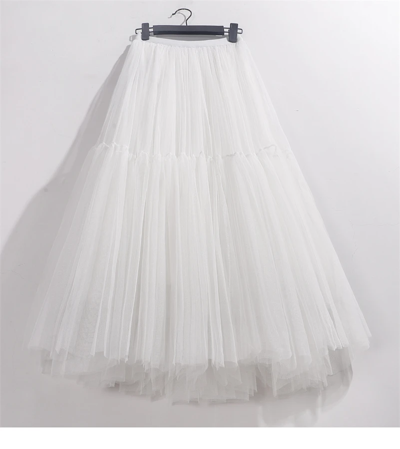 Summer High Waist Long Tulle Skirts for Women Solid Color A-Line Tutu Mesh Clothing Spring Autumn Female Pleated Skirts